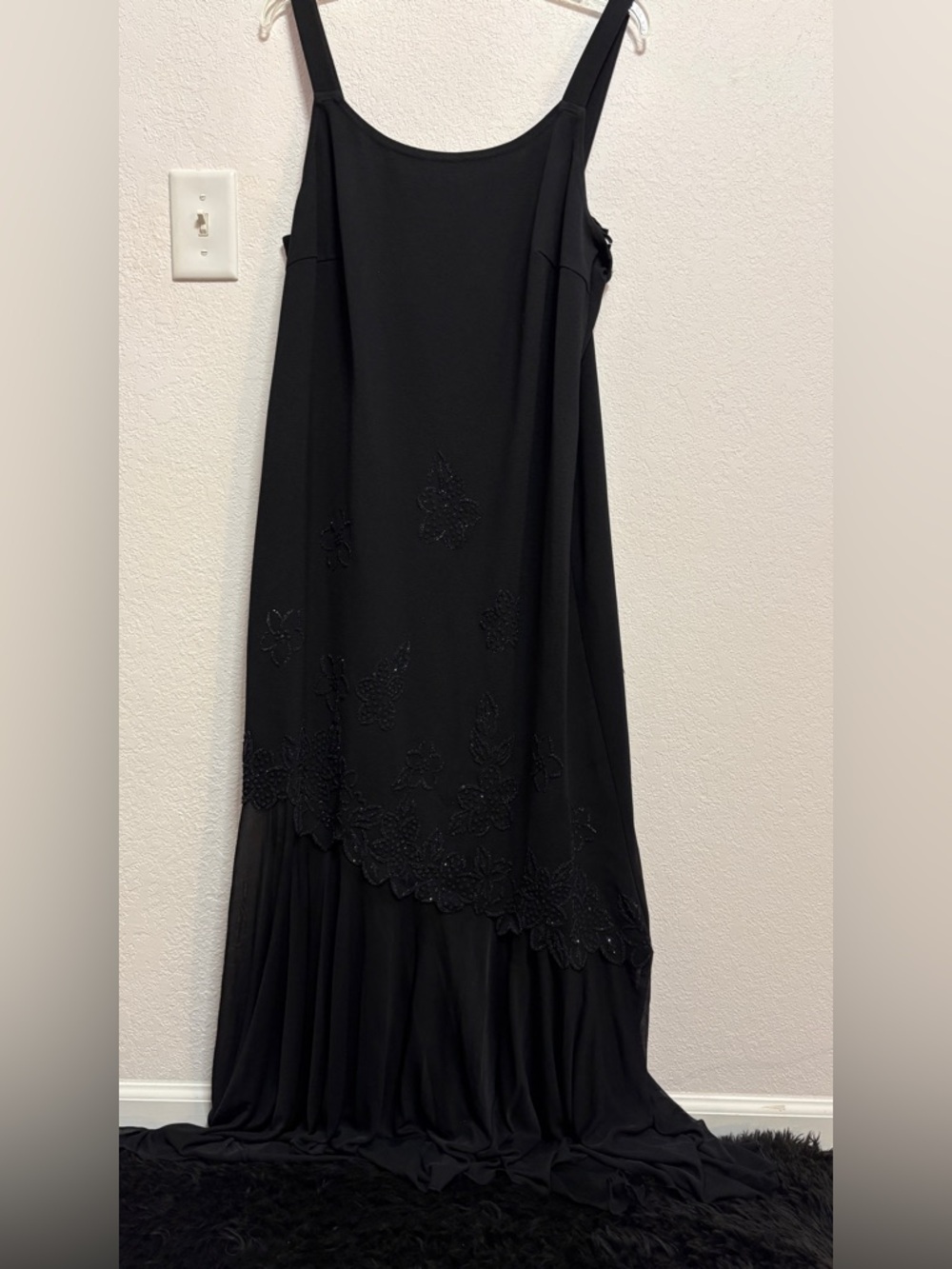 Onyx Nite Black Beaded Evening Slip Dress